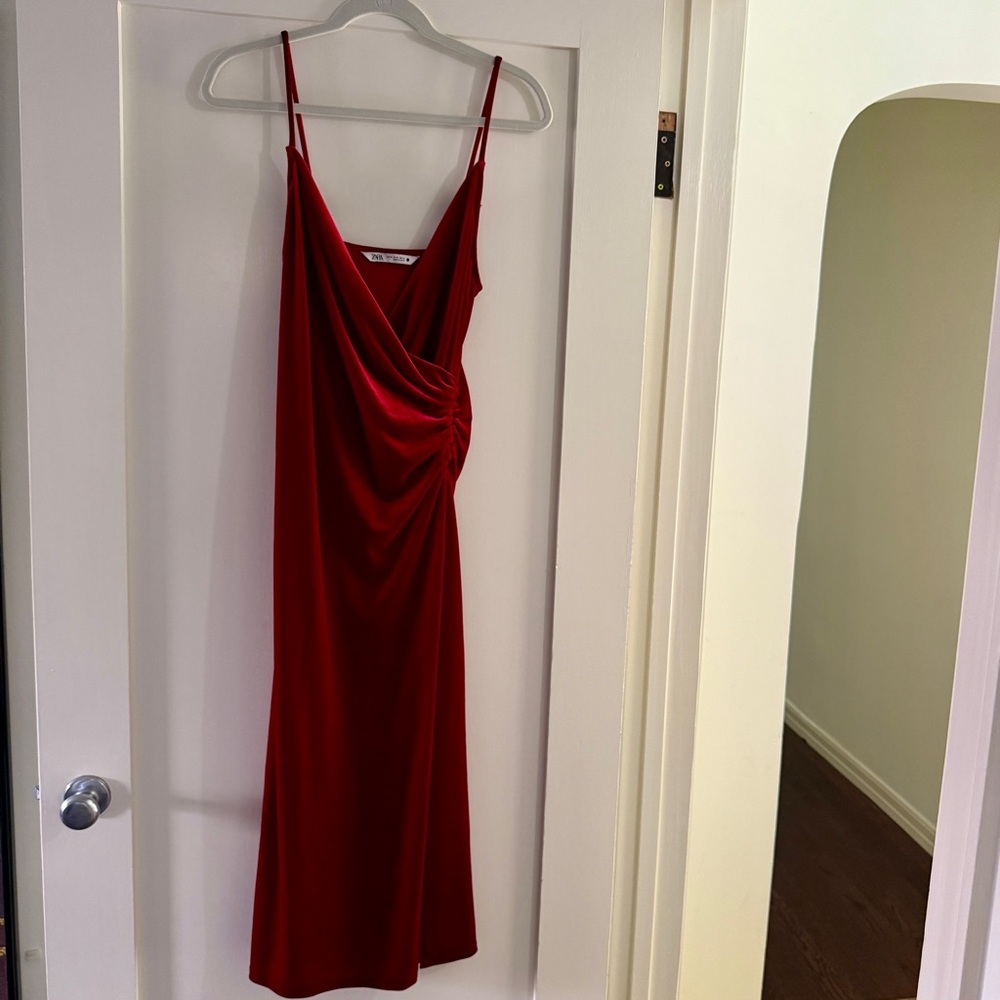 Gorgeous Zara Deep Red Velvet Dress - Picture 2 of 8